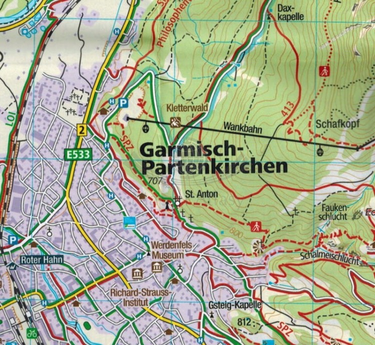 Werdenfelser Land mit Zugspitze. Wodoodporna mapa turystyczna wydawnictwa Kompass. Fragment 1
