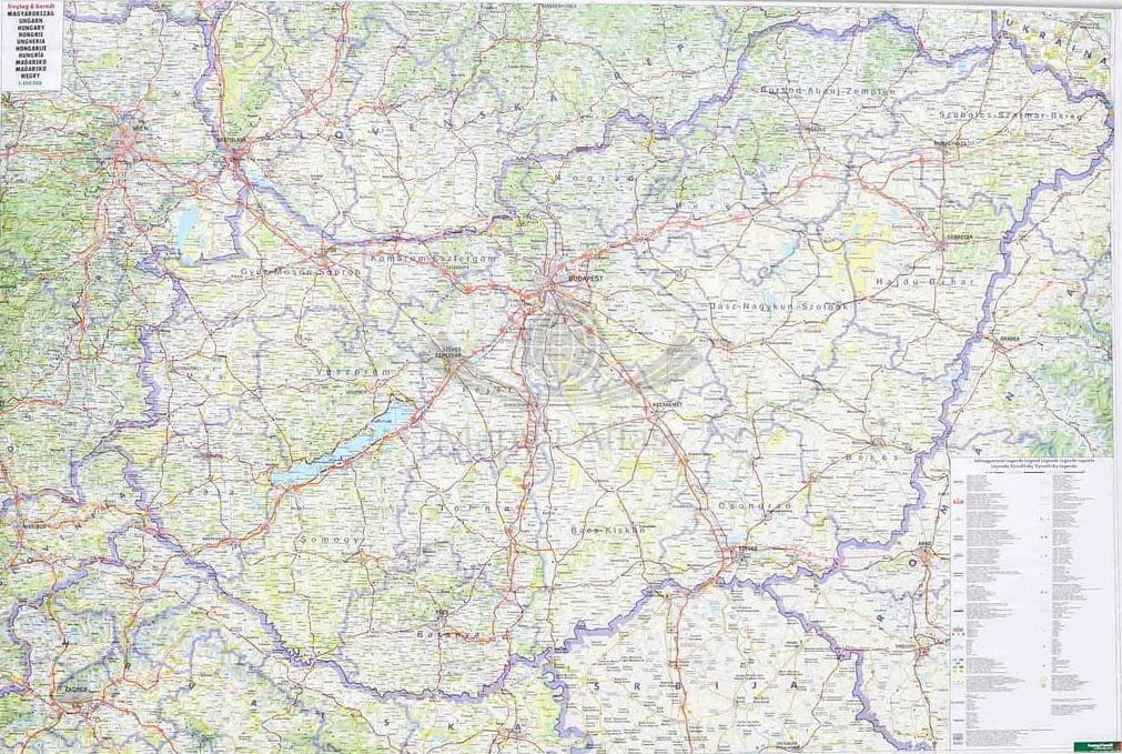 Węgry 1:400 000. Arkusz, mapa ścienna drogowa. FB