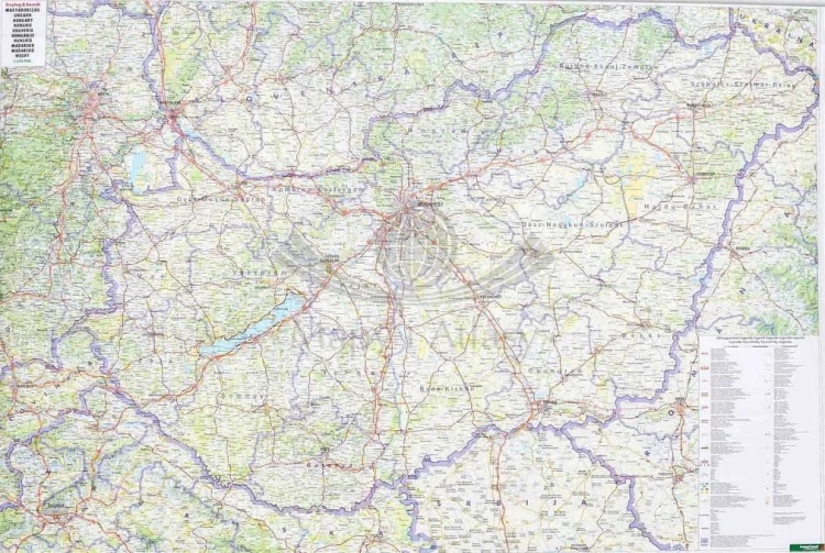 Węgry 1:400 000. Arkusz, mapa ścienna drogowa. FB. Producent: Freytag & Berndt. Cała mapa