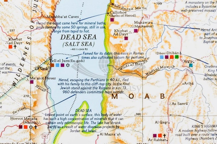 Ziemia Święta 1:405 500. Liban, Syria, Izrael, Jordania. Arkusz, mapa ścienna. Wydawnictwo: National Geographic. Fragment 1