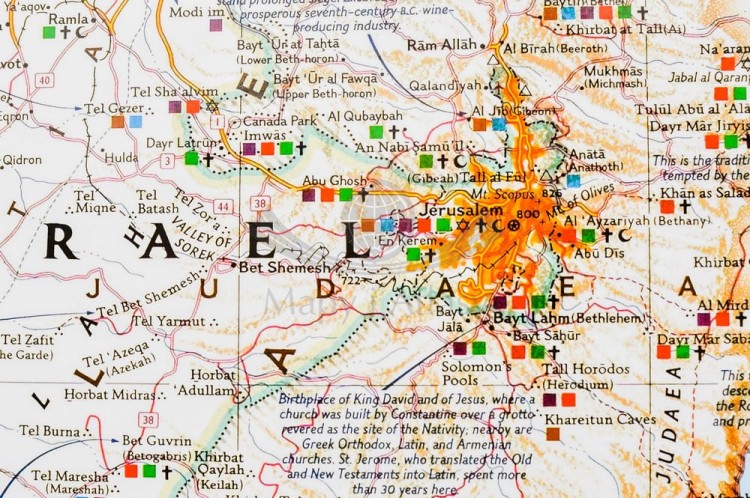 Ziemia Święta 1:405 500. Liban, Syria, Izrael, Jordania. Arkusz, mapa ścienna. Wydawnictwo: National Geographic. Fragment 2