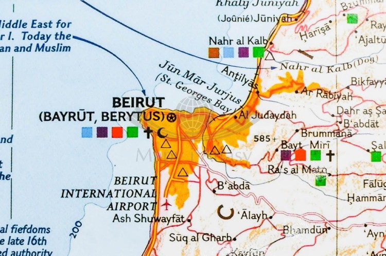 Ziemia Święta 1:405 500. Liban, Syria, Izrael, Jordania. Arkusz, mapa ścienna. Wydawnictwo: National Geographic. Fragment 4