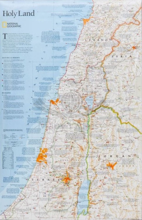 Ziemia Święta 1:405 500. Liban, Syria, Izrael, Jordania. Arkusz, mapa ścienna. Wydawnictwo: National Geographic