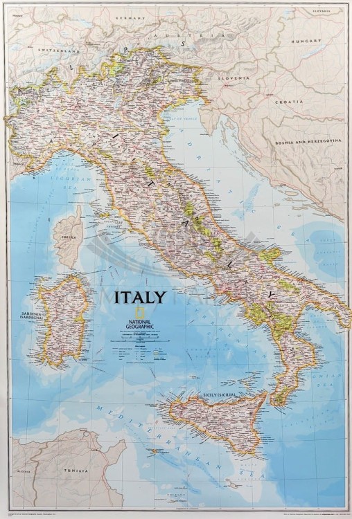 Włochy 1:1 765 000. Arkusz, mapa ścienna. Wydawnictwo: National Geographic