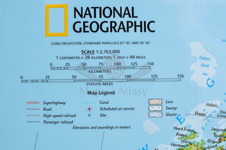 Skandynawia 1:2 763 000. Arkusz, mapa ścienna. Wydawnictwo: National Geographic. Fragment 7