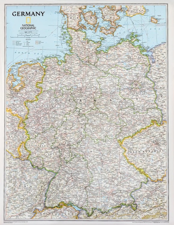 Niemcy 1:1 375 000. Arkusz, mapa ścienna wydawnictwa National Geographic