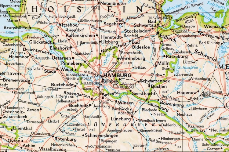 Niemcy 1:1 375 000. Arkusz, mapa ścienna wydawnictwa National Geographic. Fragment 1