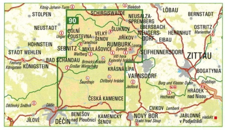 Cesky Sever. Mapa turystyczna 90 wydawnictwa Geodezie On Line. Zasięg