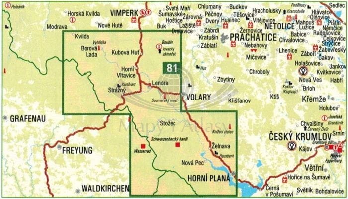 Sumava - Trojmezi. Mapa turystyczna 81 wydawnictwa Geodezie On Line. Zasięg