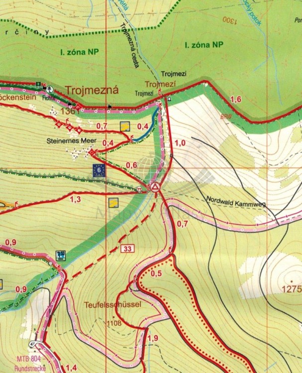 Sumava - Trojmezi. Mapa turystyczna 81 wydawnictwa Geodezie On Line. Fragment 1