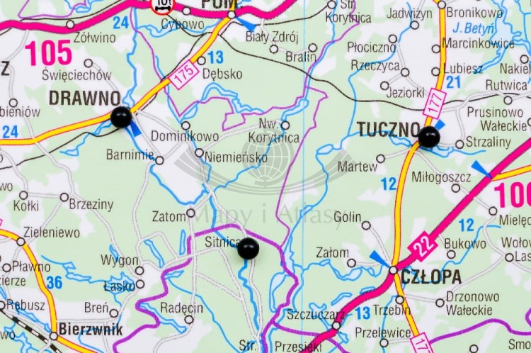 Znaczniki magnetyczne do map ściennych (magnesy). Kolor czarny. 54 sztuki. Przykład 3