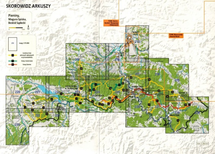Pieniny i Magura Spiska, Beskid Sądecki. Przewodnik z górskiej półki wydawnictwa Bezdroża. Atlas - skorowidz arkuszy
