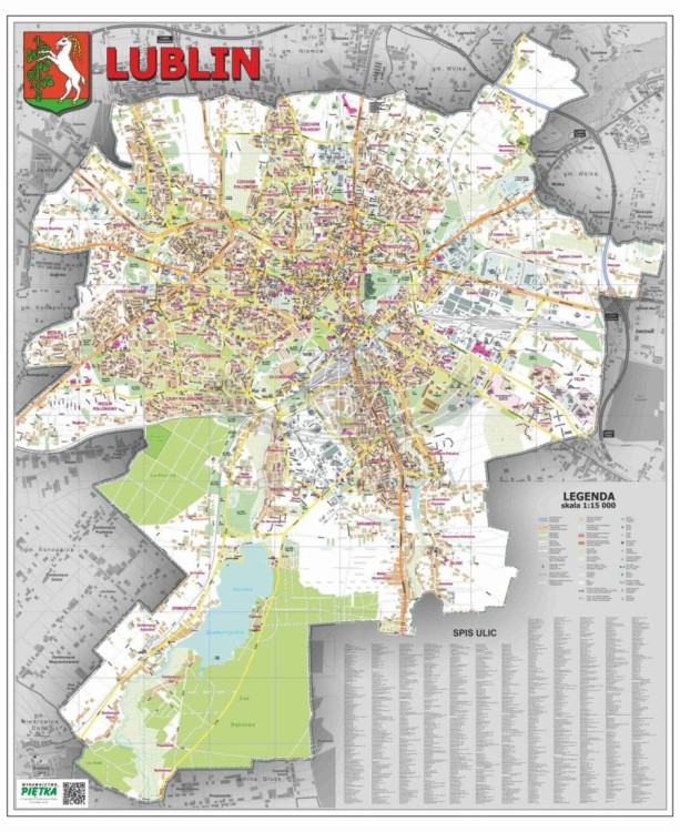 Lublin. Ścienny plan miasta w skali 1:15 000. Cała mapa