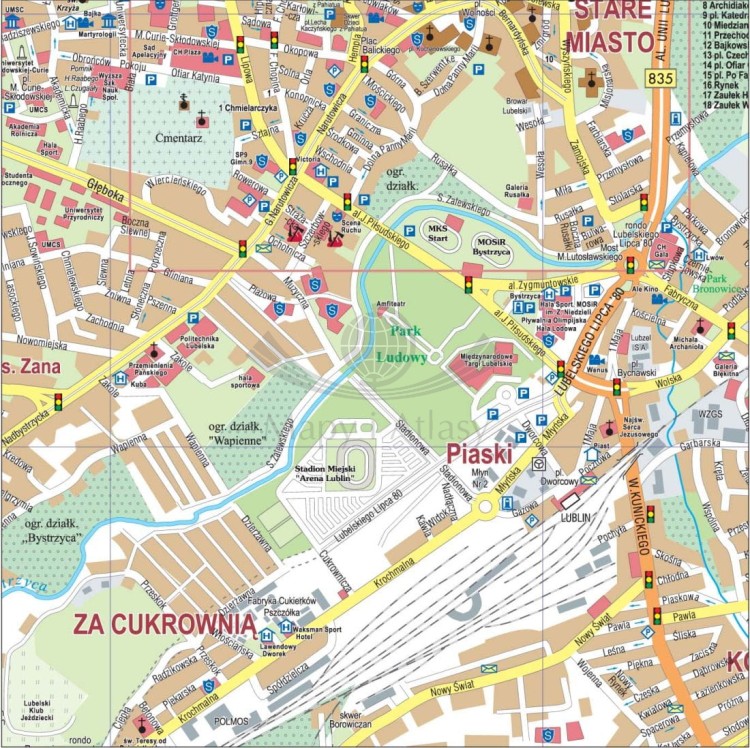 Lublin. Ścienny plan miasta w skali 1:15 000. Fragment