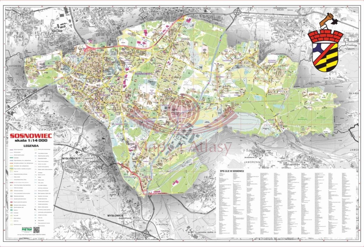 Sosnowiec 1:14 000. Mapa ścienna / Plan miasta. Wersja STRONG