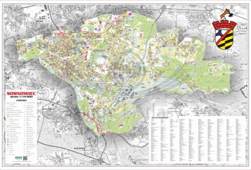 Sosnowiec. Ścienny plan miasta w skali 1:14 000. Cała mapa