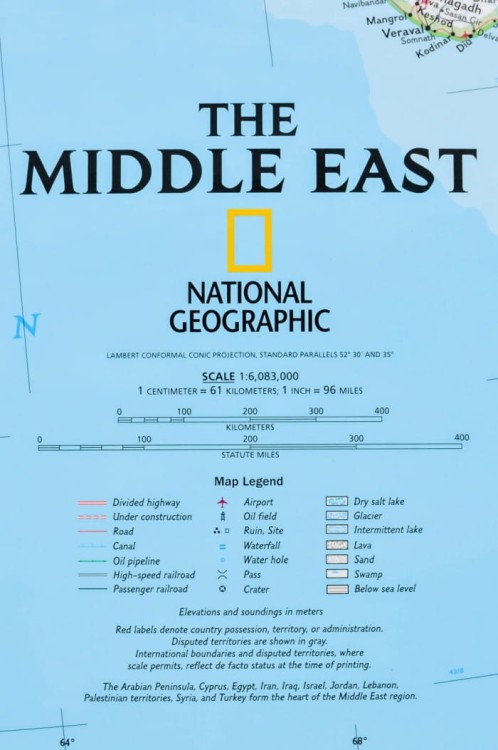 Bliski Wschód. Mapa ścienna polityczna wydawnictwa National Geographic. Legenda