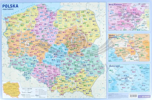 Polska. Mapa kodowa, podkładka na biurko. Producent: Demart. Całość