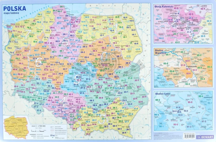 Polska. Mapa kodowa, podkładka na biurko. Producent: Demart. Całość