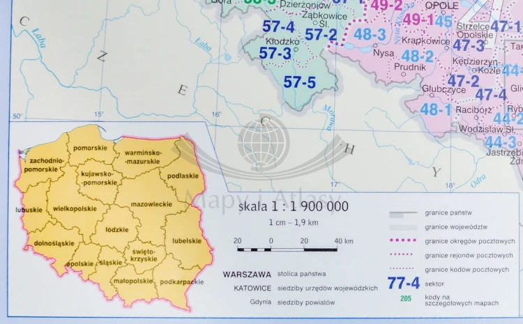 Polska. Mapa kodowa, podkładka na biurko. Producent: Demart. Legenda