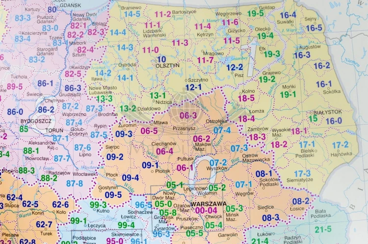 Polska. Mapa kodowa, podkładka na biurko. Producent: Demart. Fragment 2
