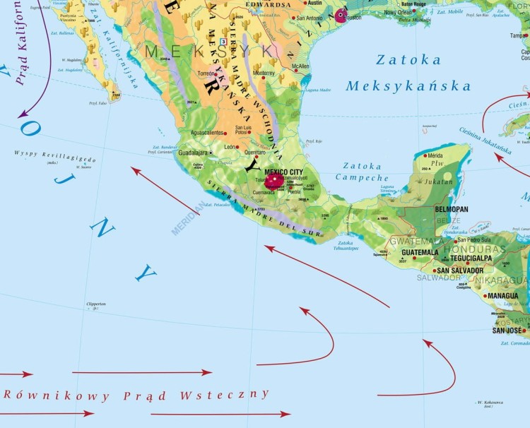 Ameryka Północna i Środkowa 1:7 500 000. Mapa ścienna krajobrazowa wydawnictwa Meridian. Fragment 2