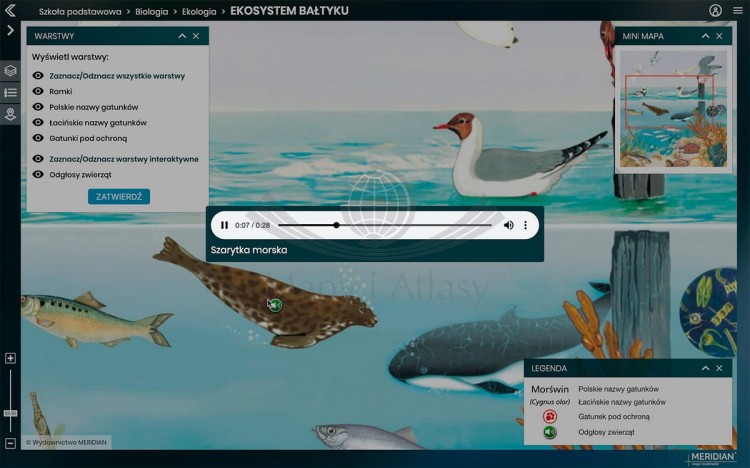 Platforma Meridian Prime Nauczyciel / Uczeń (jeden użytkownik) na 12 miesięcy. Atlas on-line. Zrzut ekranu 3 ekosystem Bałtyku
