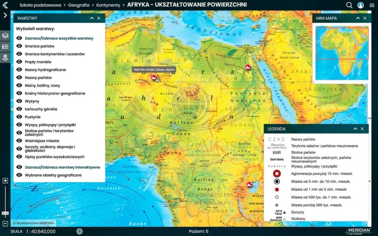 Platforma Meridian Prime: Instytucja / Szkoła (wielu użytkowników) na 12 miesięcy. Atlas on-line. Zrzut ekranu 5 Afryka fizyczna