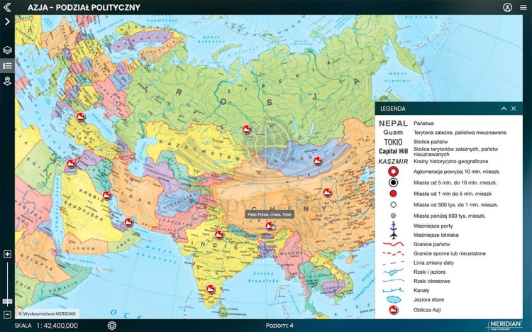Platforma Meridian Prime: Instytucja / Szkoła (wielu użytkowników) na 12 miesięcy. Atlas on-line. Zrzut ekranu 9 Azja polityczna 2