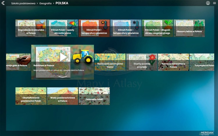 Platforma Meridian Prime: Instytucja / Szkoła (wielu użytkowników) na 12 miesięcy. Atlas on-line. Zrzut ekranu 11 Polska- wybór mapy
