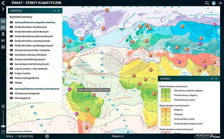Platforma Meridian Prime: Instytucja / Szkoła (wielu użytkowników) na 12 miesięcy. Atlas on-line. Zrzut ekranu 14 strefy klimatyczne