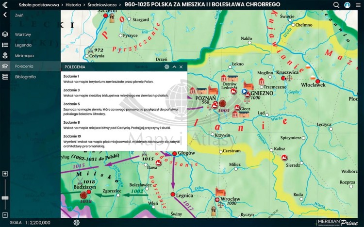 Platforma Meridian Prime: Instytucja / Szkoła (wielu użytkowników) na 12 miesięcy. Atlas on-line. Zrzut ekranu 16 Polska za Mieszka i Bolesława Chrobrego