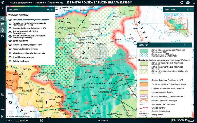 Platforma Meridian Prime: Instytucja / Szkoła (wielu użytkowników) na 12 miesięcy. Atlas on-line. Zrzut ekranu 17 Polska za Kazimierza Wielkiego