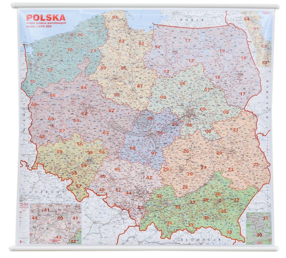Polska 1:650 000. Mapa ścienna. Kody pocztowe. Wyd. 2026