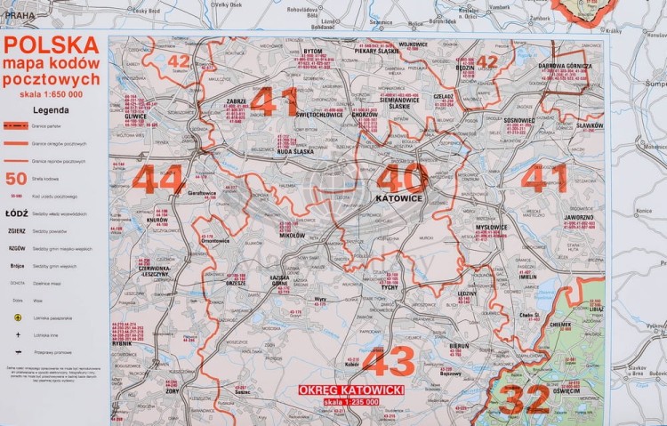 Polska 1:650 000. Mapa ścienna kodowa wydawnictwa Jokart. Fragment 9 - legenda i mapa Okręgu Katowickiego