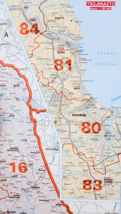 Polska 1:650 000. Mapa ścienna kodowa wydawnictwa Jokart. Fragment 7 - mapa Trójmiasta