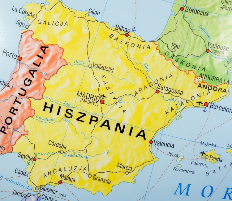 Europa 1:4 000 000. Mapa ścienna polityczna wydawnictwa Meridian. Fragment 3