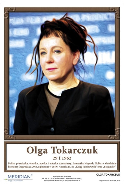 Portrety noblistów polskich. Plansze dydaktyczne. Komplet 7 sztuk. Olga Tokarczuk