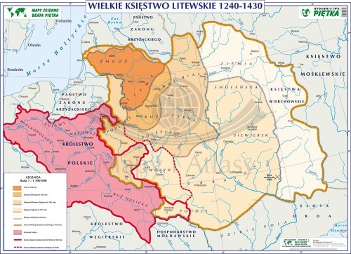 Wielkie Księstwo Litewskie 1240-1430. Szkolna mapa ścienna