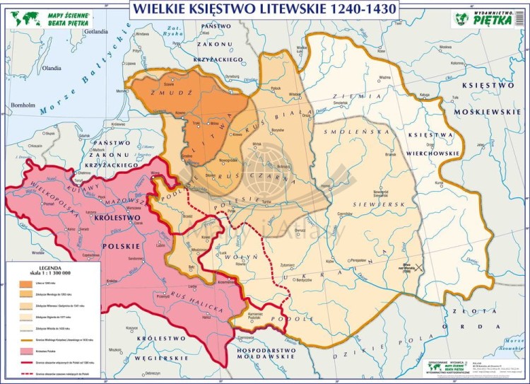 Wielkie Księstwo Litewskie 1240-1430. Szkolna mapa ścienna