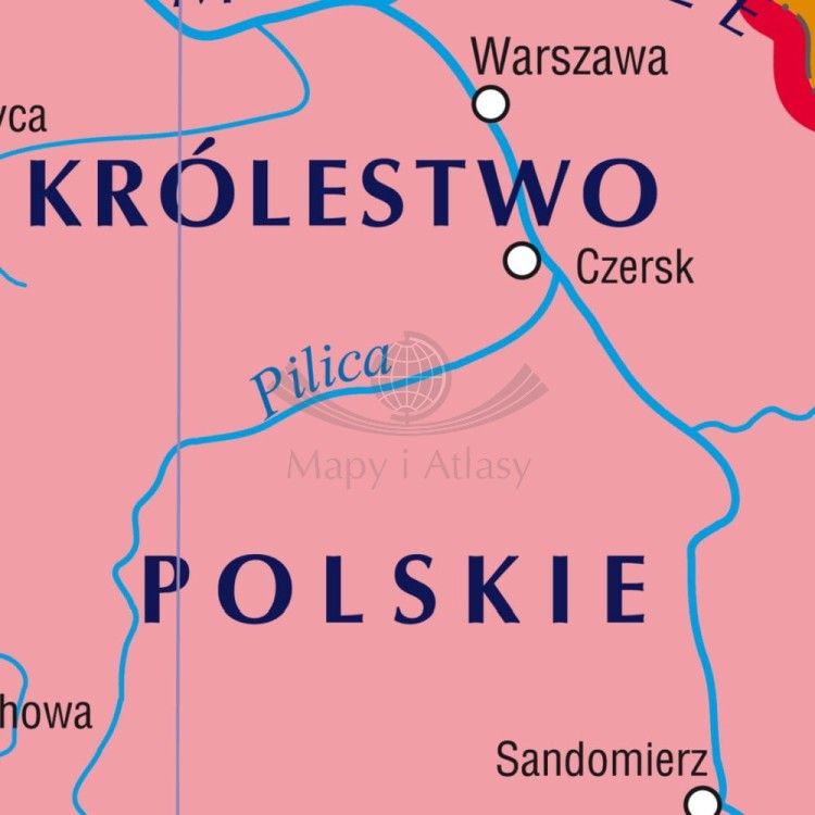 Królestwo Polskie za Kazimierza Wielkiego 1333-1370. Szkolna mapa ścienna. Fragment