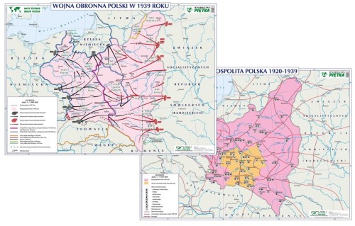 Wojna obronna Polski w 1939 roku / Rzeczpospolita Polska w latach 1920-1939. Dwustronna mapa ścienna