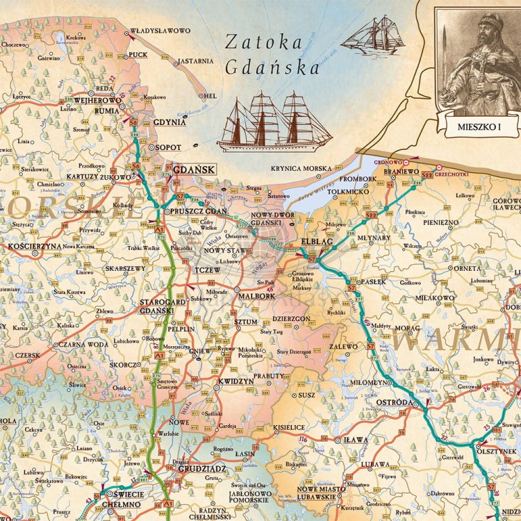 Polska 1:750 000. Mapa ścienna stylizowana. Fragment 1