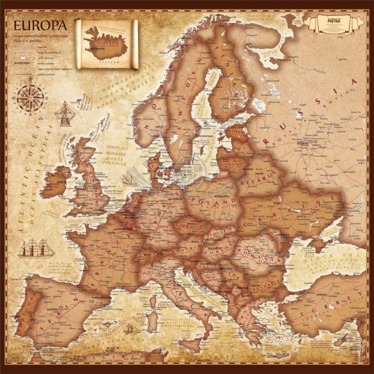 Europa 1:4 300 000. Mapa ścienna samochodowo-polityczna, stylizowana