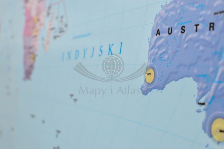 Świat 1:37 000 000. Zróżnicowanie gospodarcze i społeczne. Mapa ścienna wydawnictwa Meridian. Fragment 5