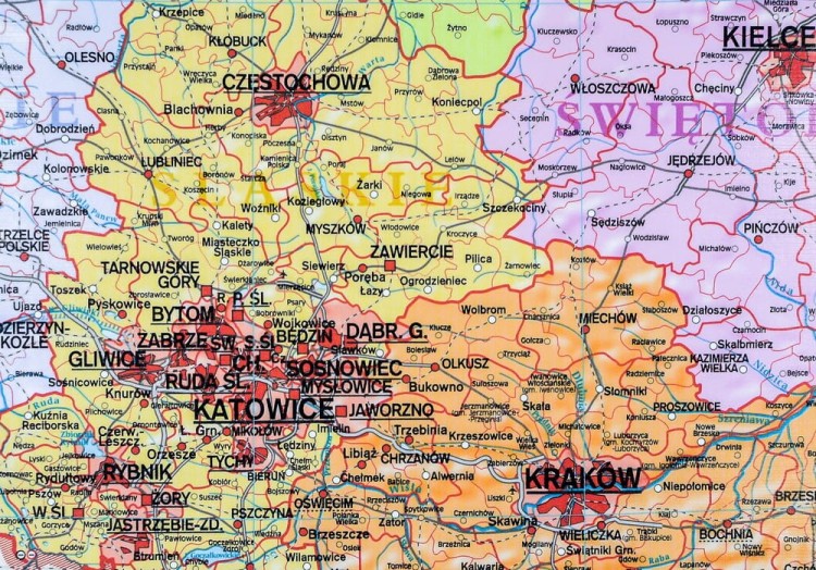 Polska 1:650 000. Mapa ścienna administracyjna wydawnictwa Meridian. Fragment 5
