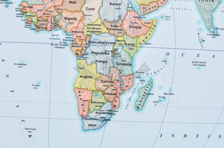 Świat. Mapa polityczna i fizyczna. Podkładka na biurko. Fragment 8