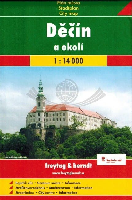 Decin i okolice. Czeskie Średniogórze, Saksonia, Czeska Szwajcaria. Plan miasta / Mapa turystyczna wydawnictwa Freytag & Berndt. Okładka