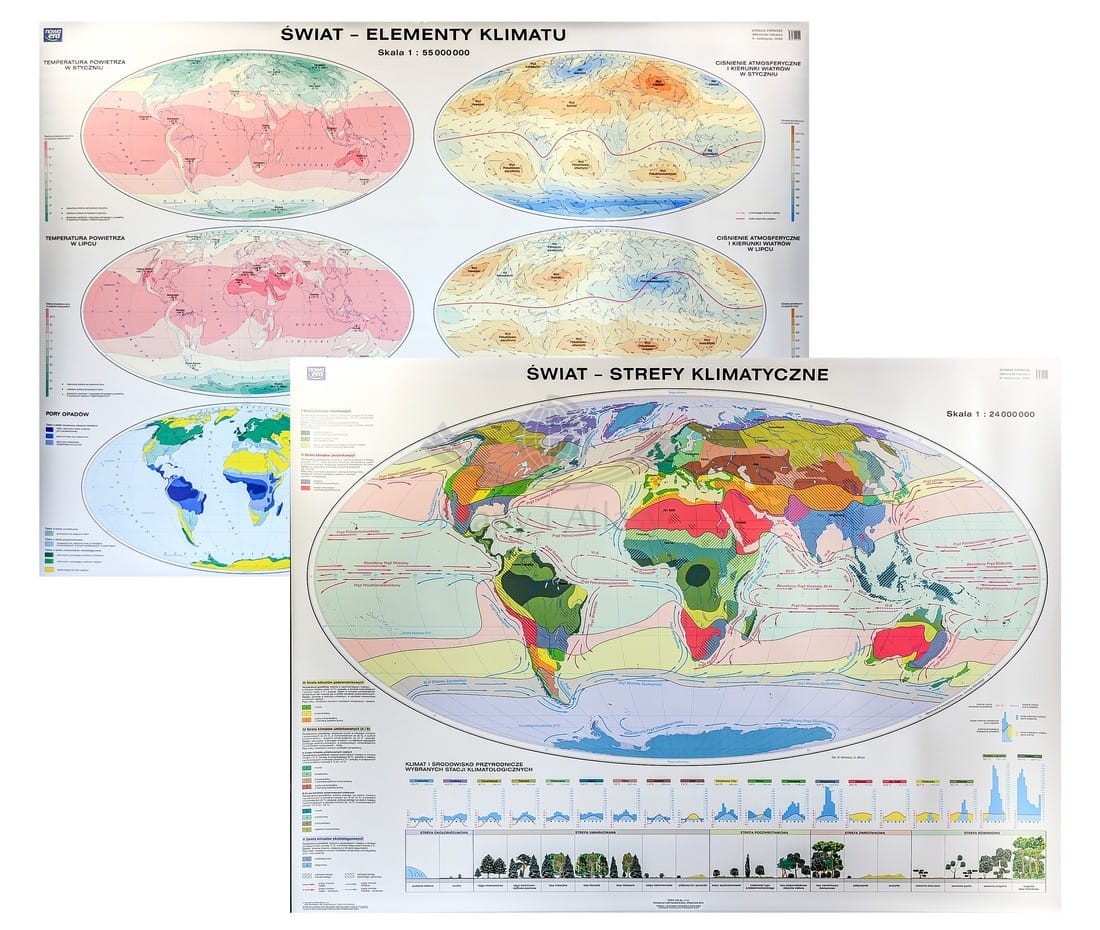 Świat. Strefy klimatyczne / Elementy klimatu. Dwustronna mapa ścienna