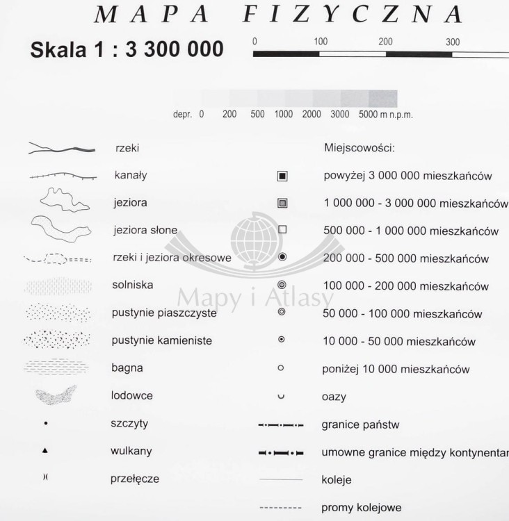 Europa 1:3 300 000. Dwustronna mapa ścienna. Strona konturowa (do ćwiczeń) - legenda